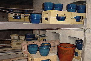 Pottery city of Yixing (China) - Modern 6-channel tunnel kiln (exit with fired ceramics)