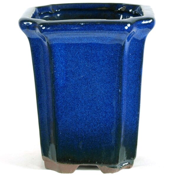 Bonsai pot 8x8x9cm blue square glaced