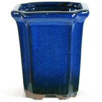 Bonsai pot 8x8x9cm blue square glaced