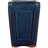 Pot à bonsaï 6.5x6.5x9.5cm bleu autre forme en grès émaillé
