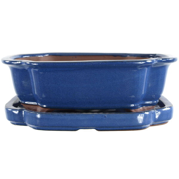 Bonsai pot with drip tray 25x20x8cm blue other shape glaced