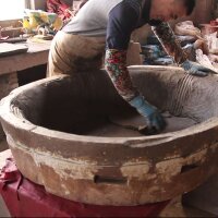 Bonsai pot 44.5x35.5x10.5cm antique-brown rectangular unglaced