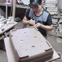 Bonsai pot 52.5x43.5x14cm antique-grey rectangular unglaced
