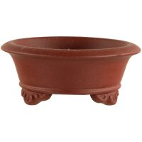 Bonsai pot 10x10x4cm handmade antique redbrown round...
