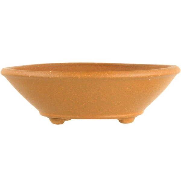 Bonsai pot 8.9x8.9x2.7cm handmade yellow round unglaced