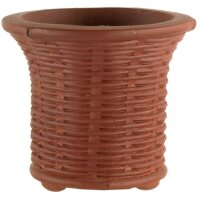Bonsai pot 7x7x6.5cm handmade redbrown round unglaced