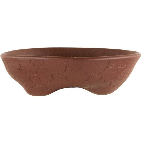 Bonsai pot 8.5x7.5x2.5cm handmade redbrown oval unglaced