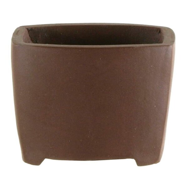 Bonsai pot 5.7x4.5x4.5cm handmade brown rectangular unglaced