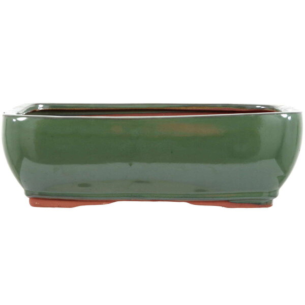 Bonsai pot 25.5x20x8cm green rectangular glaced