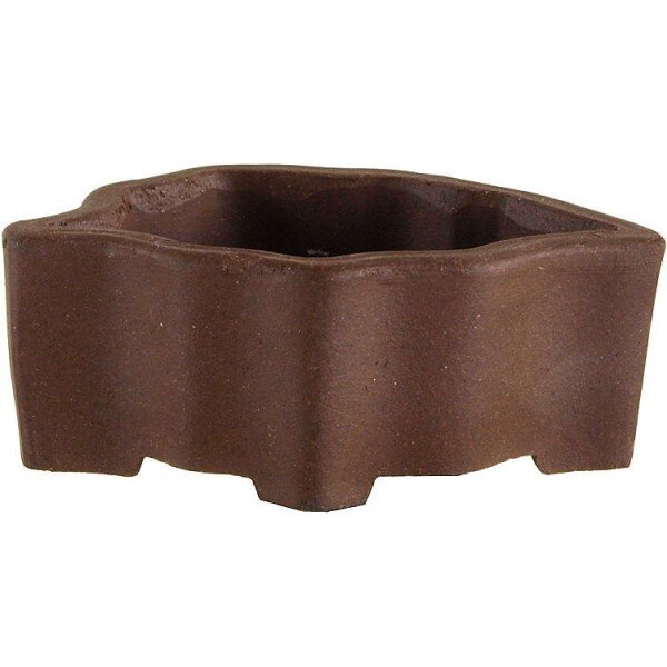 Bonsai pot 5.8x4x2.2cm handmade dark brown leaf-shaped unglaced