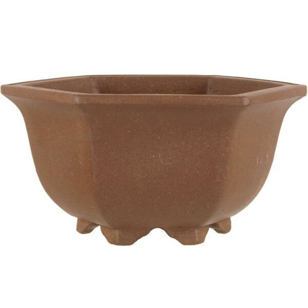 Bonsai pot 14x12.5x6.8cm handmade brown hexagonal unglaced