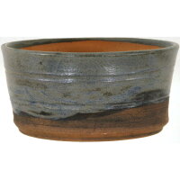Bonsai pot 16x16.5x7.5cm steel blue round glaced