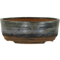 Bonsai pot 17.5x17.5x6.5cm steel blue round glaced