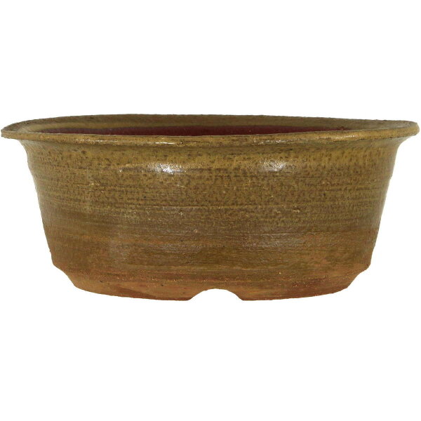 Bonsai pot 19.5x19x7.5cm yellow-brown round glaced