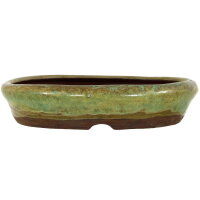 Bonsai pot 23x23x5cm green round glaced