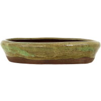 Bonsai pot 23x23x5cm green round glaced