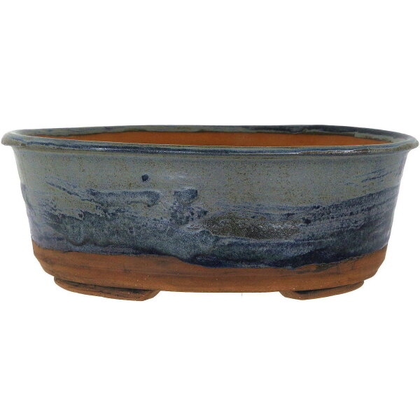 Bonsai pot 24x24x9cm steel blue round glaced