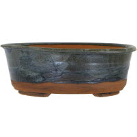 Bonsai pot 24x24x9cm steel blue round glaced