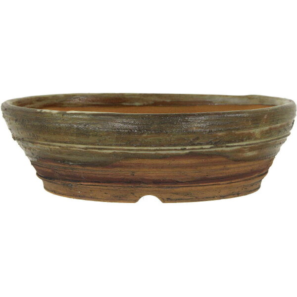 Bonsai pot 19x19x5.5cm yellow-brown round glaced
