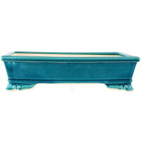 Bonsai pot 39.5x26.5x10cm bluegreen rectangular glaced