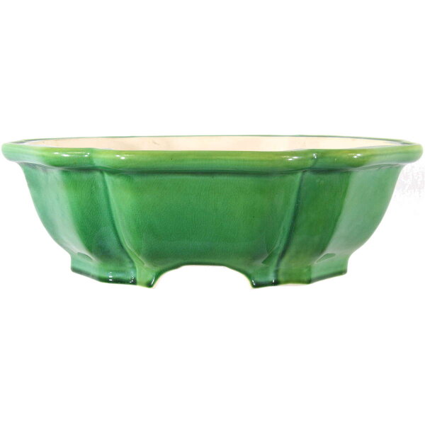 Bonsai pot 39x39x12.5cm green hexagonal glaced