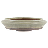 Bonsai pot 23x23x6cm light grey round glaced