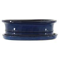 Bonsaischale mit Untersetzer 25x20.5x8.5cm Blau-Dunkel Oval Glasiert