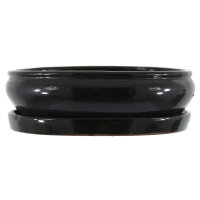 Bonsaischale mit Untersetzer 24.5x20x7.5cm Schwarz Oval Glasiert