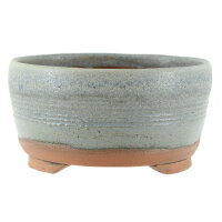 Bonsai pot 12,5x12,5x6,5cm steel blue round glaced