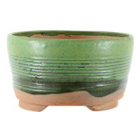 Bonsai pot 12x12x7cm green round glaced