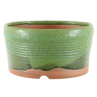 Bonsai pot 12,5x12,5x7cm green round glaced