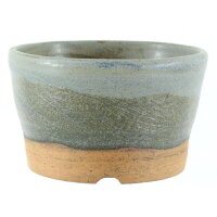 Bonsai pot 12x12x7,5cm steel blue round glaced