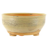 Bonsai pot 14,5x14,5x6,5cm yellow-brown round glaced