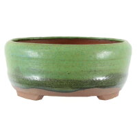Bonsai pot 13,5x13,5x6cm green round glaced