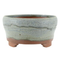 Bonsai pot 13x13x7cm steel blue round glaced