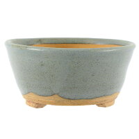 Bonsai pot 15x15x7cm steel blue round glaced