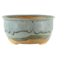 Bonsai pot 21x21x10,5cm steel blue round glaced