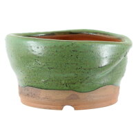 Bonsai pot 13x13,5x7,5cm green round glaced